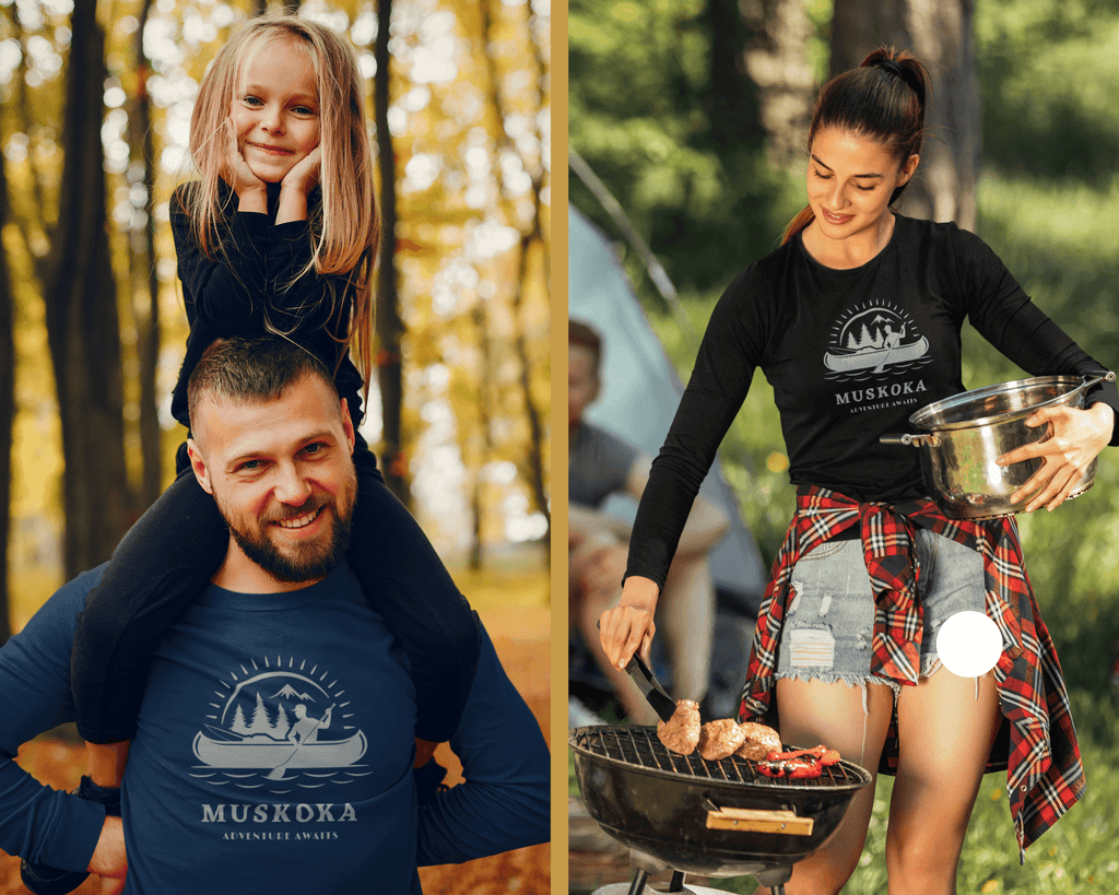 Muskoka Adventure Awaits Unisex Jersey Long Sleeve Tee Navy or Black - Munchkin Place Shop 