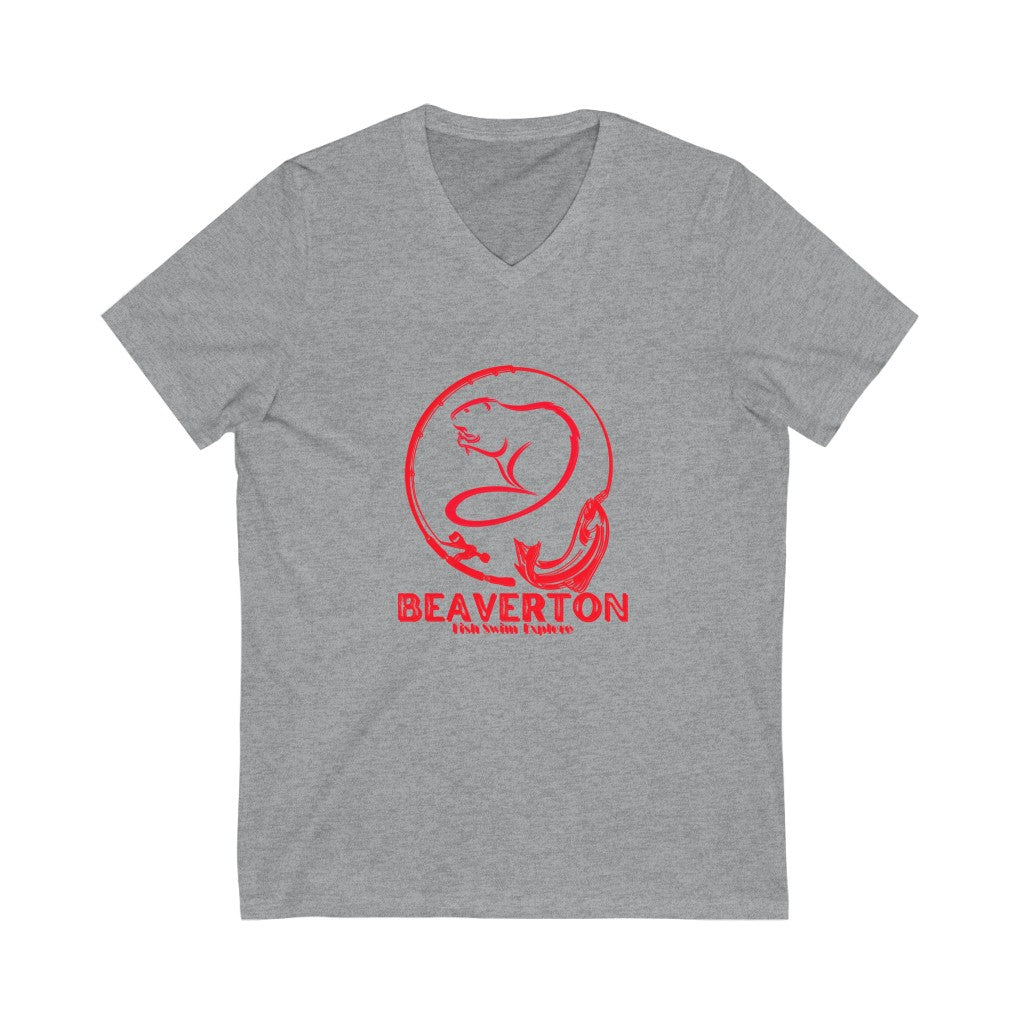 Beaverton Unisex Jersey Short Sleeve V-Neck Tee Red Design