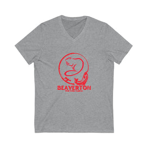 Beaverton Unisex Jersey Short Sleeve V-Neck Tee Red Design