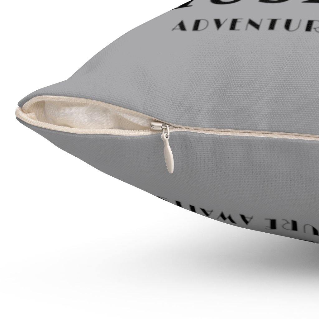 Muskoka Adventure Awaits 14 by14 inch Square Pillow Pewter - Munchkin Place Shop 