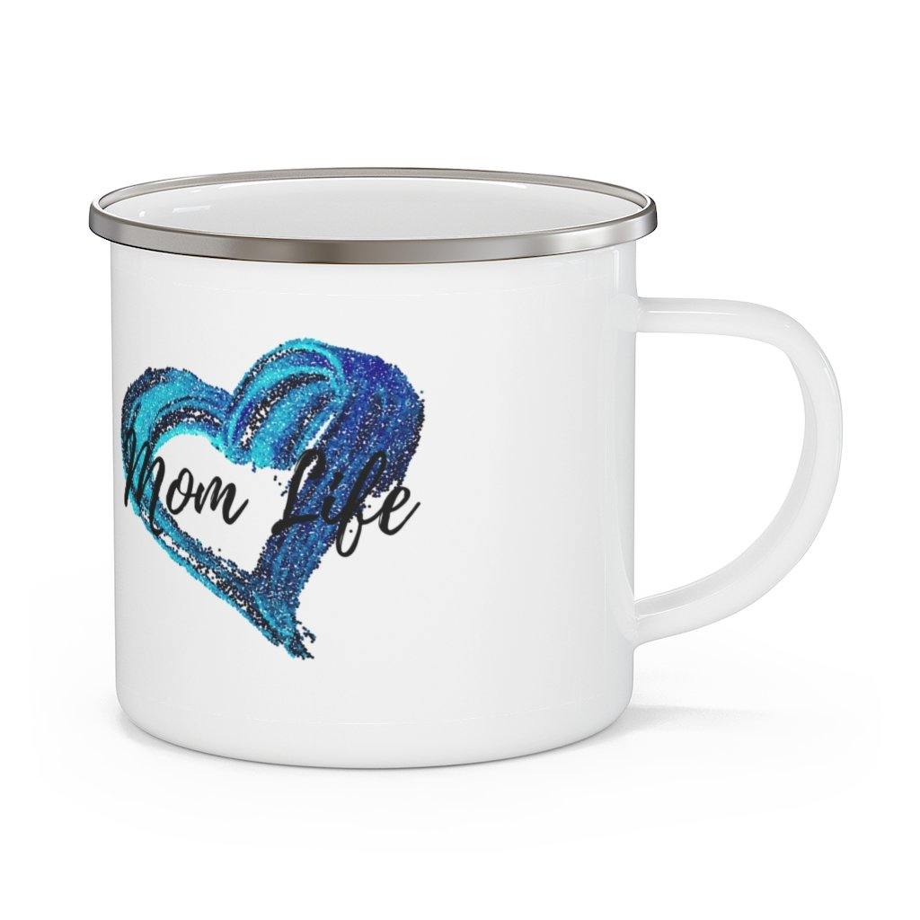 Mom Life Open Blue Heart Enamel Camping Mug - Munchkin Place Shop 