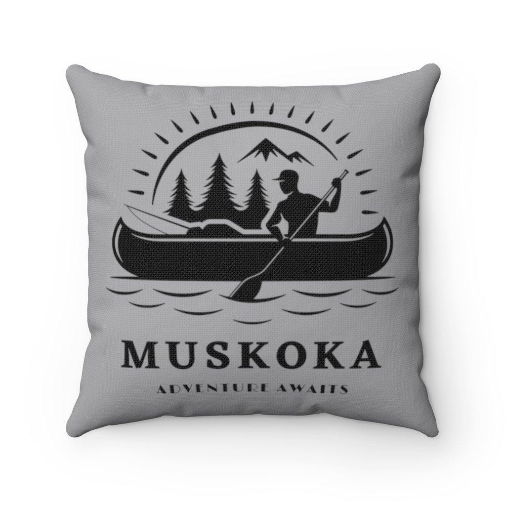 Muskoka Adventure Awaits 14 by14 inch Square Pillow Pewter - Munchkin Place Shop 
