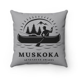 Muskoka Adventure Awaits 14 by14 inch Square Pillow Pewter - Munchkin Place Shop 