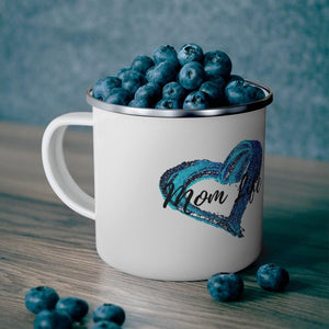 Mom Life Open Blue Heart Enamel Camping Mug - Munchkin Place Shop 