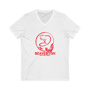 Beaverton Unisex Jersey Short Sleeve V-Neck Tee Red Design