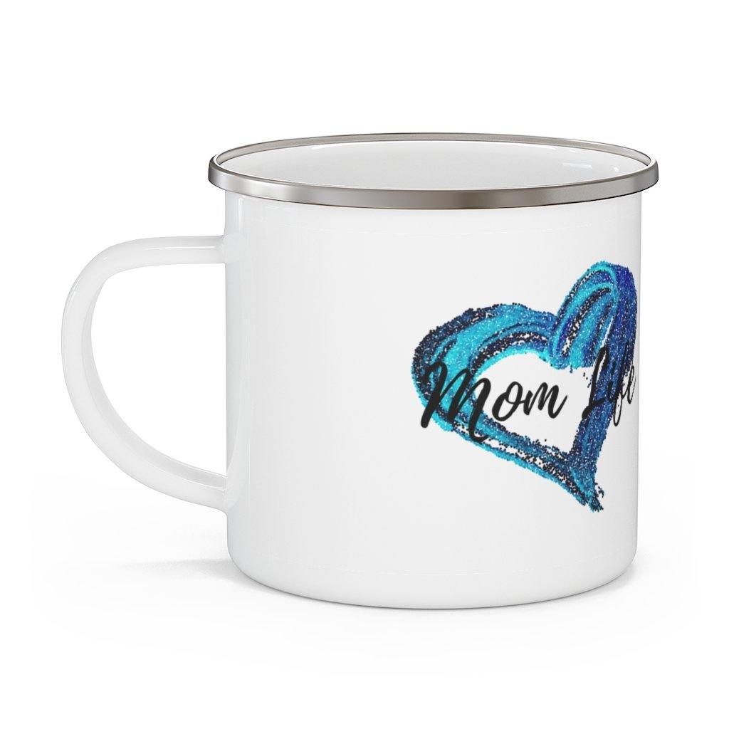 Mom Life Open Blue Heart Enamel Camping Mug - Munchkin Place Shop 