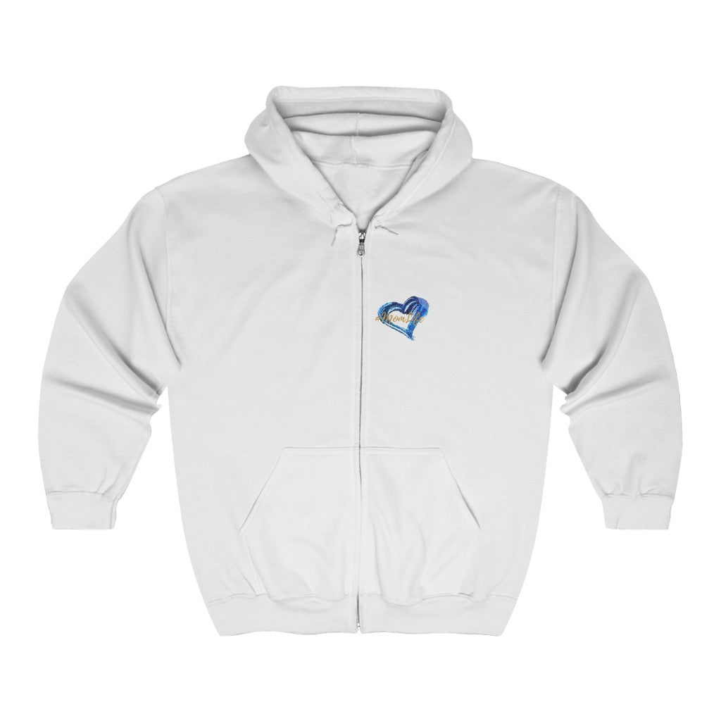 #MomLife Coffee Play Brunch Naps Full Zip Hooded Sweatshirt in White