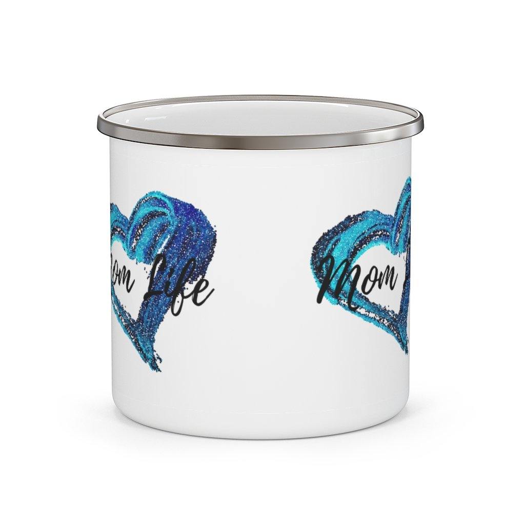 Mom Life Open Blue Heart Enamel Camping Mug - Munchkin Place Shop 